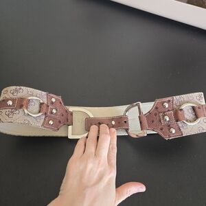 Guess Brown Patterned Logo Women's Belt